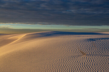 An idyllic view over sand dunes in White Sands National Park, just after dawn - 746104818