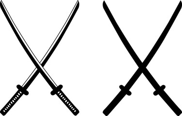 Katana sword silhouette, flat vector illustration. black and white illustration of a katana sword