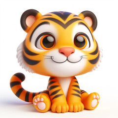3D funny tiger cartoon. Wild animals for children's illustrations. AI generated