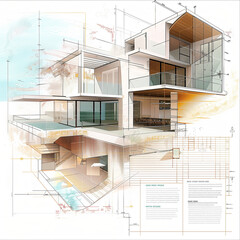 Comprehensive Digital Blueprint of a Spanish-Style Villa by the Ocean: Detailed Architectural Plan with Warm Living Spaces and Enchanting Islamic Garden