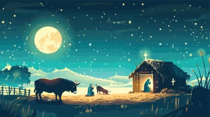 Fototapeten Nativity manger scene holy family wise kings ox donk © iclute3