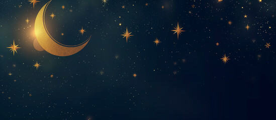 Obraz na płótnie Canvas Mystical Night sky background with half moon, clouds and stars. illustration.