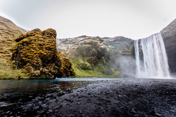 Horizontal photo of Skogafoss after the rain