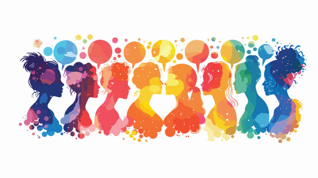 People icon silhouettes and colorful voice bubbles 