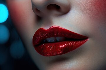 close up sexy red lips, beauty make-up detail 