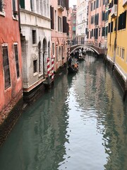 Venice, houses on the Venetian canals with gondolas