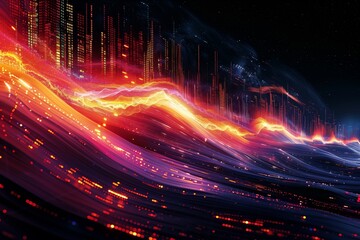 Energetic Flow: Dynamic Digital Landscape in Red and Orange