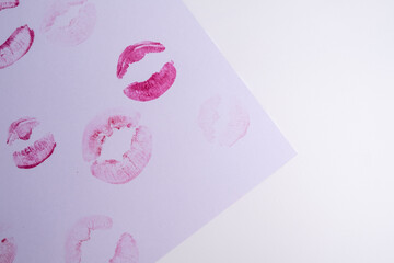 Pink kisses isolated on white background. Valentine's day, romantic mood and love concept. Kisses with lipstick. Lip print
