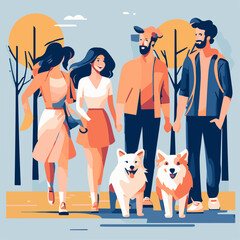 Happy family walking in the park. Vector illustration in flat style.