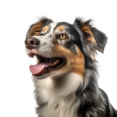 Close-up of a Happy Australian Shepherd Dog: A Cute Portrait, Isolated on Transparent Background, PNG