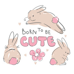 Hand Drawn Cute Bunny, Design rabbit illustration, Kids Print Vector