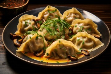 Delicious Plate dumplings. Fresh cuisine snack. Generate Ai