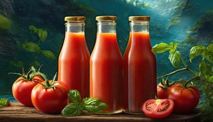 Tomato Juice. Colorful juice bottles - glass bottle product mockup