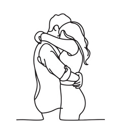 Continuous line drawing of romantic couple hug. Single one line art of young happy couple