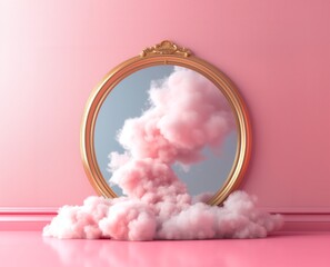 Immersive experience conceptual background. Circular frame with pink smoke entering - 746112292