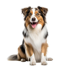 A Cute and Happy Dog: Sitting Australian Shepherd Portrait, Isolated on Transparent Background, PNG