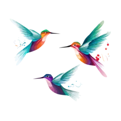 Stof per meter Kolibrie Hummingbird   Minimalist and Simple set of 3 Line White background - Vector illustration