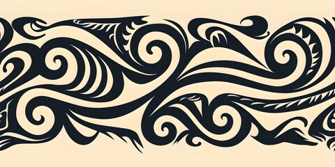 Fototapeta premium Tribal tattoo design waves bold and symbolic in appearance seamless background. Concept Tribal Tattoo Design, Waves, Bold Symbols, Seamless Background