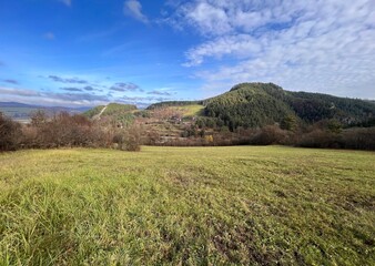 autumn landscape with field and mountain
