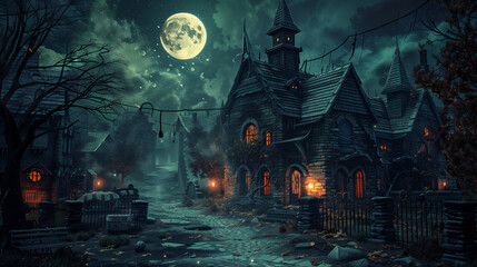  Halloween Horror House in a Dimly Lit Neighborhood