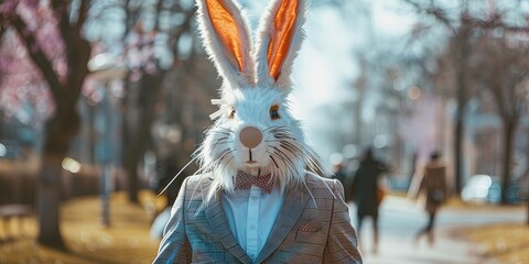 Person wearing an Easter Bunny costume - obrazy, fototapety, plakaty