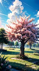 spring landscape with cherry blossoms