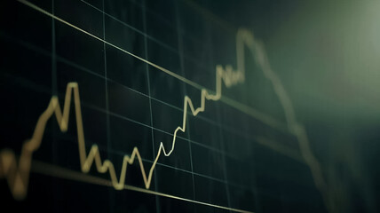 A dynamic stock market graph line ascends on a dark, blurred background, symbolizing financial growth and market analysis