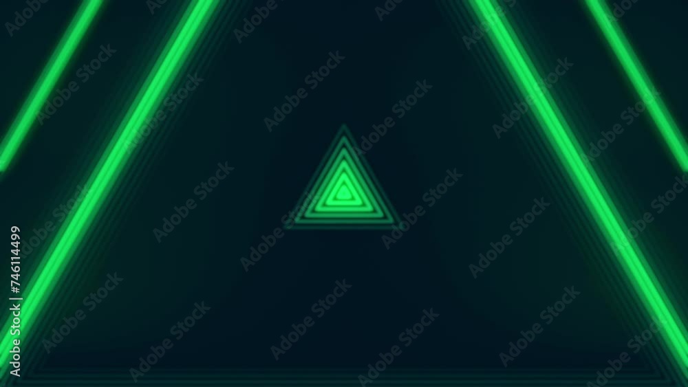 Fototapete Digital seamless loop animation with running light wave triangular shape bright green neon color. Minimalistic and modern style. 3d rendering. 4K, Ultra HD resolution