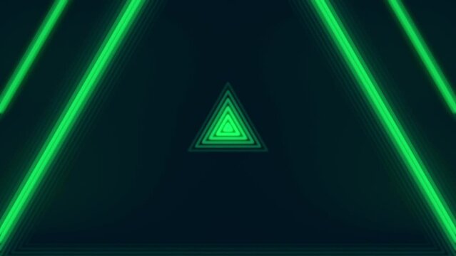 Digital seamless loop animation with running light wave triangular shape bright green neon color. Minimalistic and modern style. 3d rendering. 4K, Ultra HD resolution