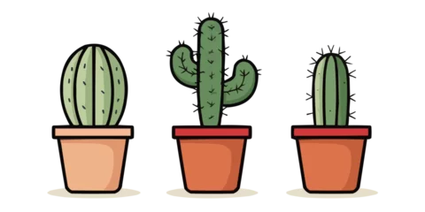 Foto op Plexiglas Cactus in pot Cactus   Minimalist and Simple set of 3 Line White background - Vector illustration