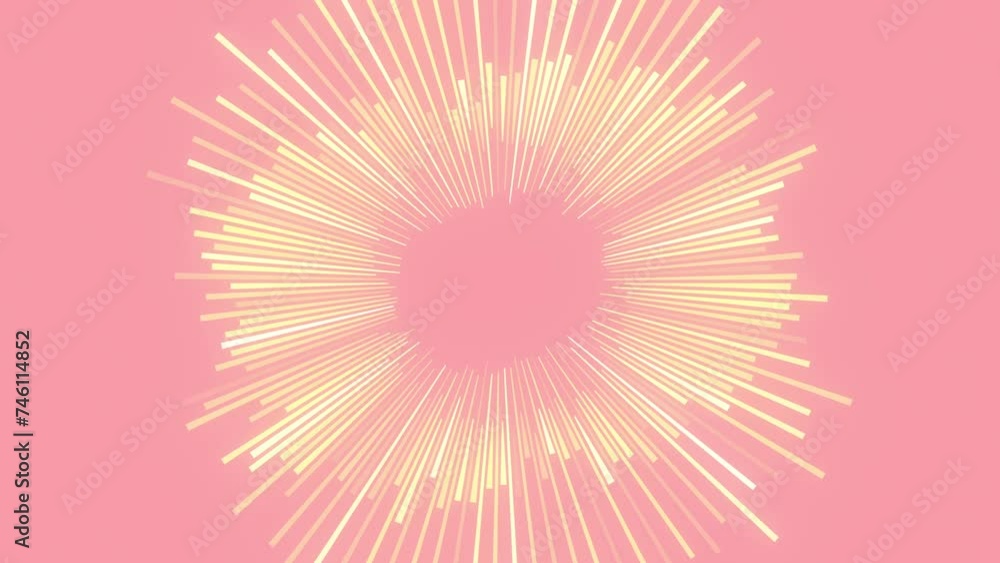 Aufkleber Bright, colorful pattern of lines in the shape of a sun with rays on a pink background. The composition of the image is dynamic. Abstract style. Digital seamless loop animation. 3d rendering 4K