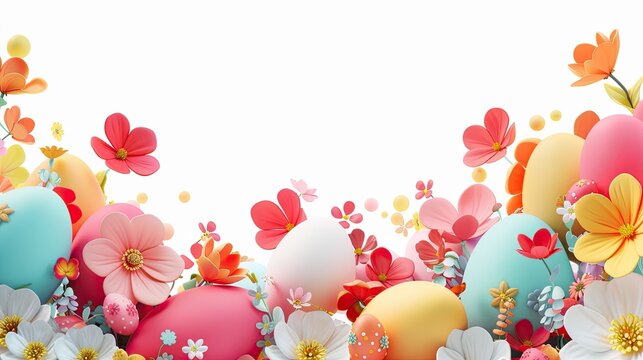 Easter eggs adorned with delicate flowers in a clipart style, set against a pristine white background, offering ample space for text or messages.