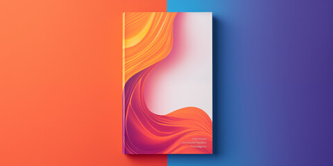 A minimalist colored blank book cover mockup with clean lines and understated elegance, Blank book cover mockup with orange and blue background - obrazy, fototapety, plakaty