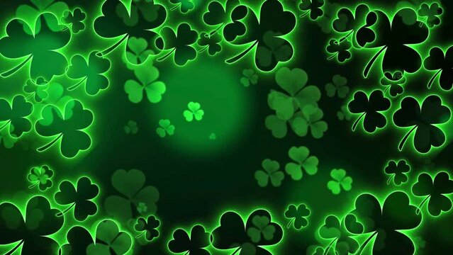 4K Shamrock falling, green clover leaves, St. Patrick's Day background animation