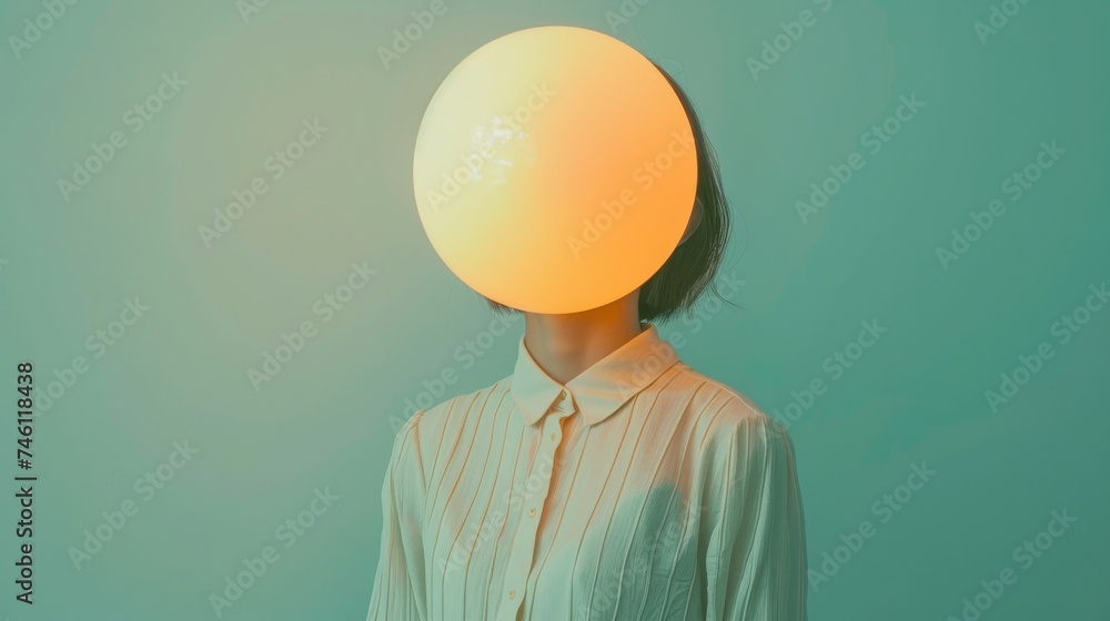Poster a serene image featuring a person with a glowing orb head, signifying concepts of ideas and thoughts