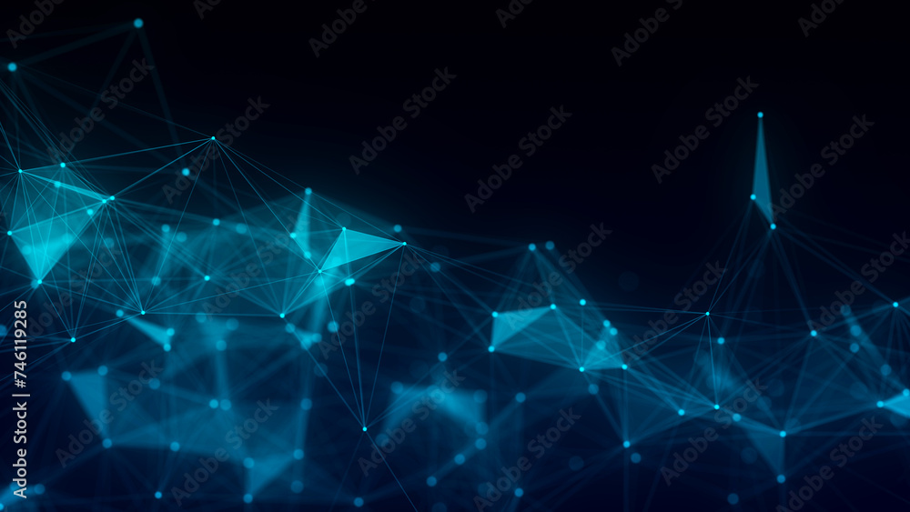 Aufkleber Network connection structure. Blue science background. Abstract digital background. Big data visualization. 3d rendering.