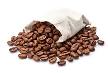 Brown coffee beans on white plastic bag