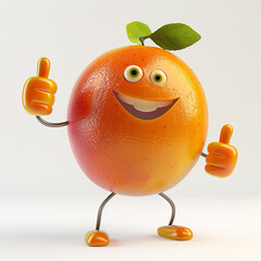 3d cartoon-type image of a cute smiling fruit with legs and arms giving a thumbs up. Isolated on a white background. 
