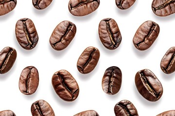 Coffee bean pattern including seamless on white background