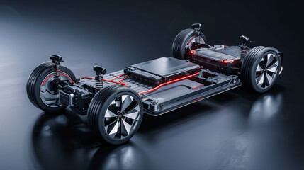 Electric Vehicle Chassis and Battery Showcase - obrazy, fototapety, plakaty