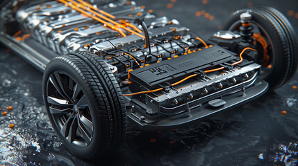 Detailed View of Electric Vehicle's Battery and Powertrain