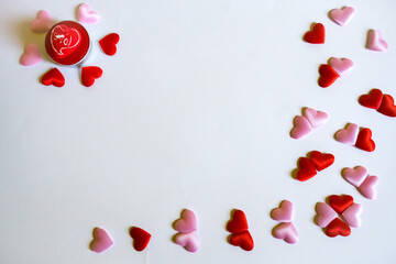 Valentines Day background. Red heart with beautiful red heart shaped candle