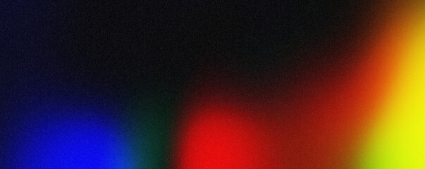 Grainy gradient background red blue yellow abstract glowing color wave black dark backdrop noise texture banner poster header design