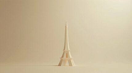 3D model of the Eiffel Tower stylized as a minimalist sculpture smooth surfaces and sharp angles emphasizing its iconic form against a neutral background