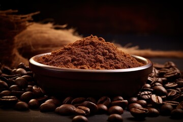 Coffee beans in coffee powder