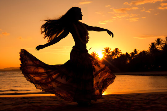 Elegant Dance Upon the Sand: A Hawaiian Hula Performer Embraces Tradition at Sunset