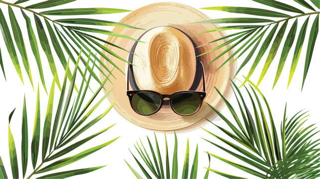 Summer Tropical Palm Sunglasses And Hat Vector Illus