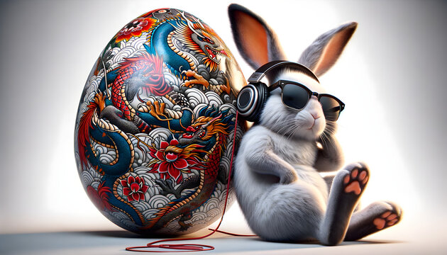 Cool bunny sunglasses Japanese tattoo egg
