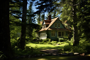 Fototapeta na wymiar Nostalgic Solitude: H.H. Munro's Cottage Beside the Verdant Wilderness