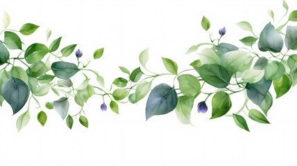 Obraz premium Green leaves watercolor copy space, green leaves with space for text